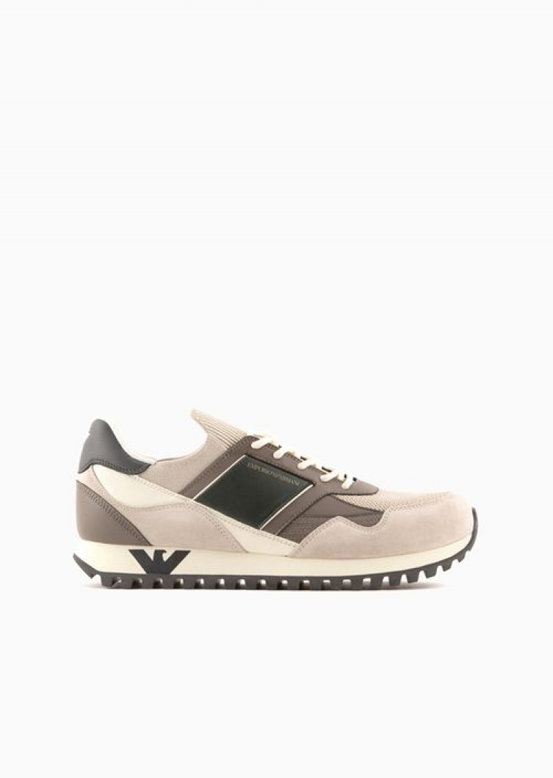 Beige Emporio Armani Suede And Mesh Sneakers | EA-SN58942