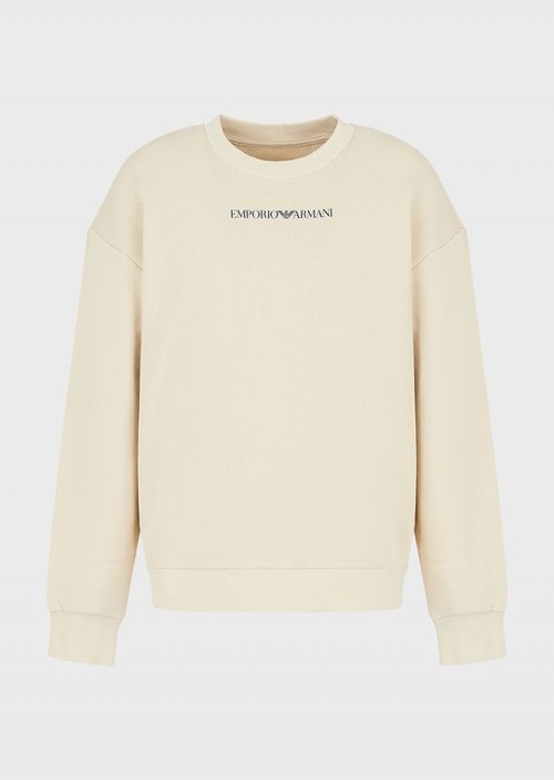 Beige Emporio Armani Sustainable Collection Soft Organic-cotton Sweatshirt With Oversized Print | EA-SN57005