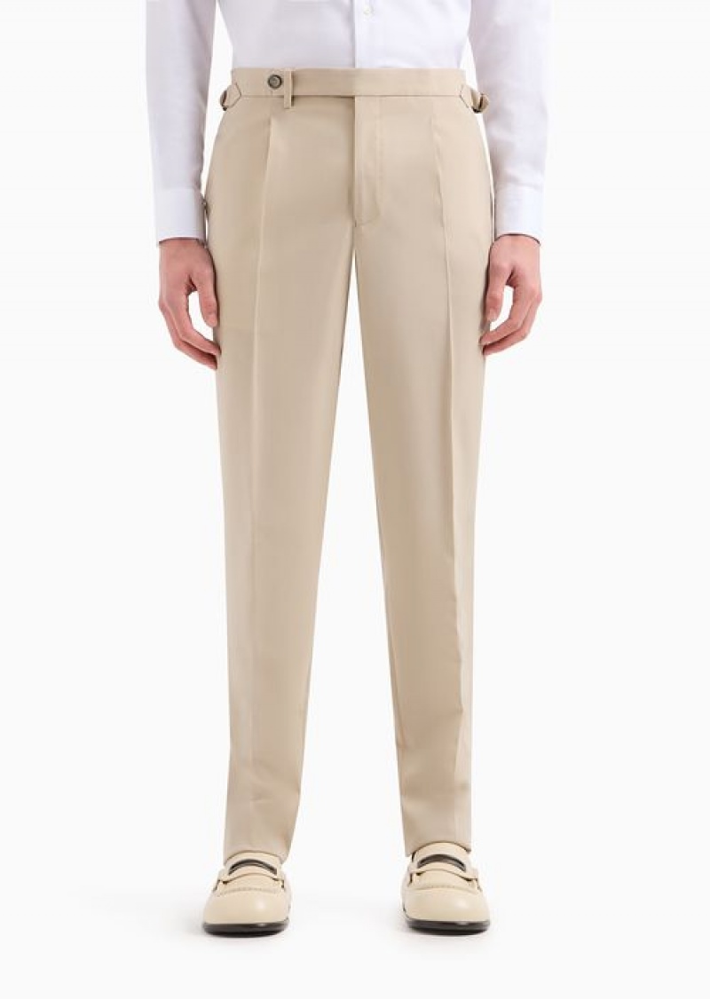 Beige Emporio Armani Trousers With A Side Strap In Natural Stretch Tropical Light Wool | EA-SN58387