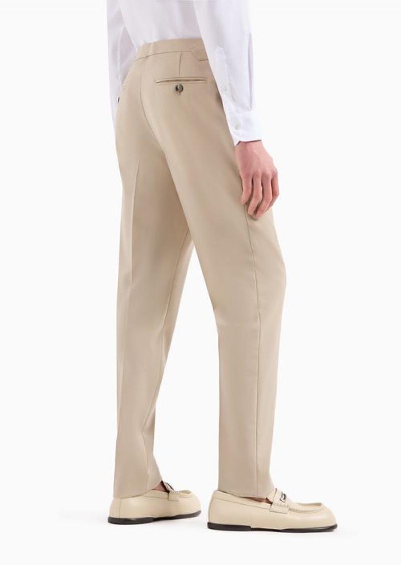 Beige Emporio Armani Trousers With A Side Strap In Natural Stretch Tropical Light Wool | EA-SN58387