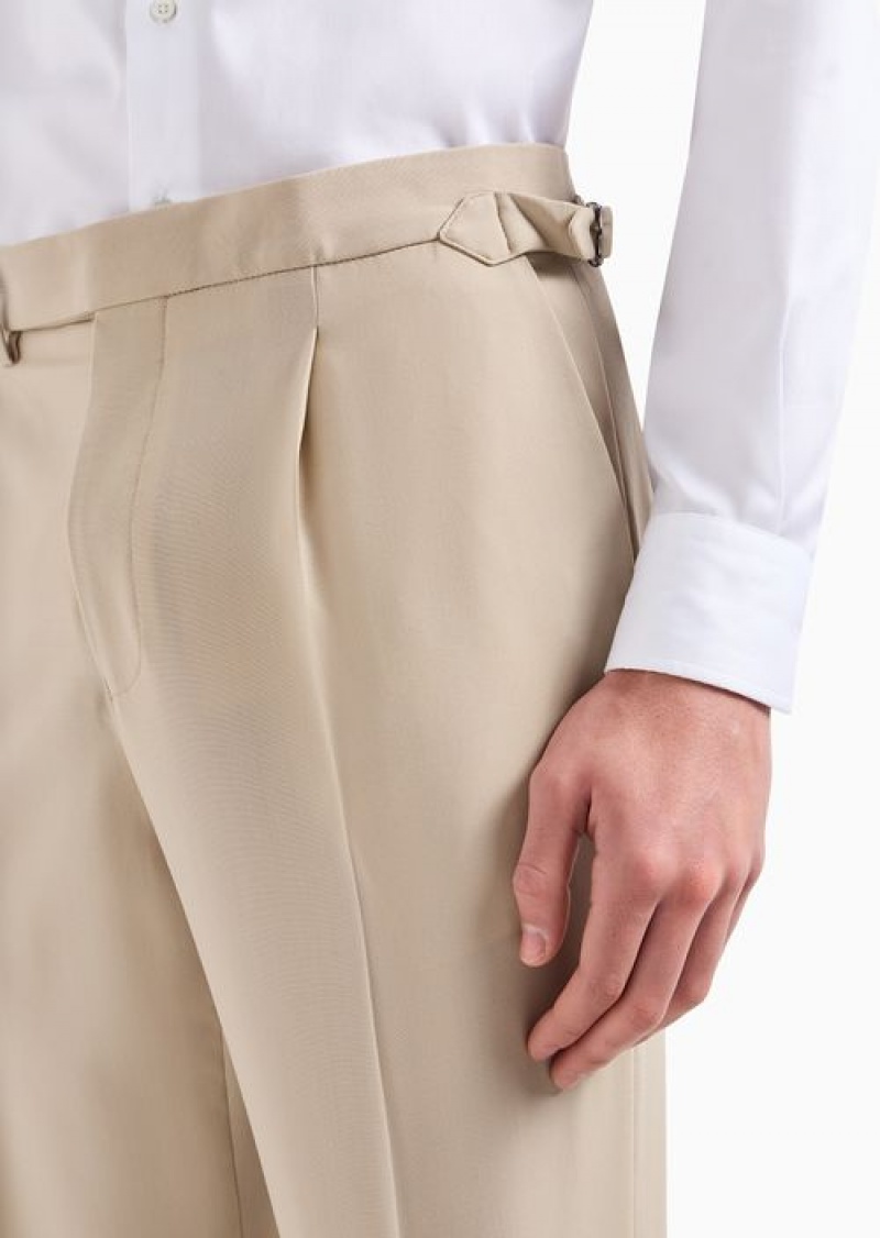 Beige Emporio Armani Trousers With A Side Strap In Natural Stretch Tropical Light Wool | EA-SN58387