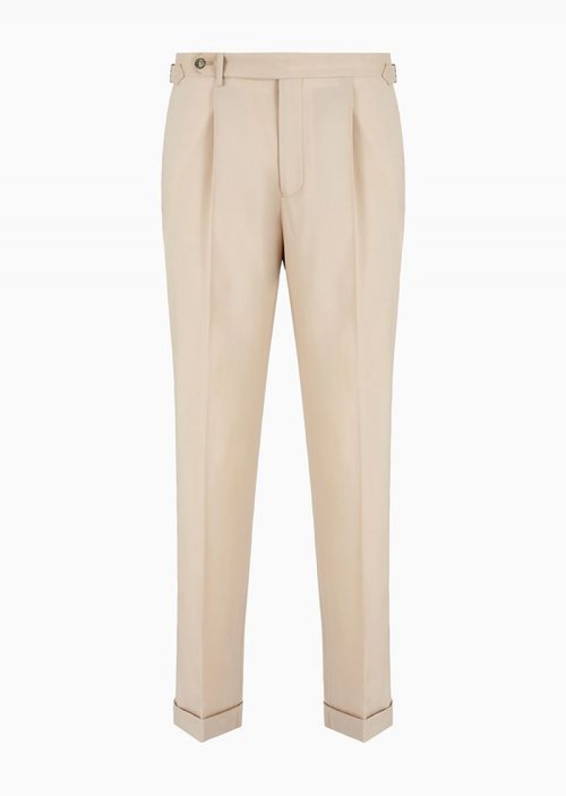 Beige Emporio Armani Trousers With A Side Strap In Natural Stretch Tropical Light Wool | EA-SN58387