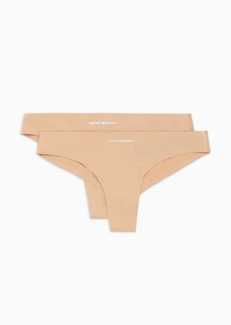 Beige Emporio Armani Two-pack Of Bonded Microfibre Brazilian Briefs | EA-SN56619