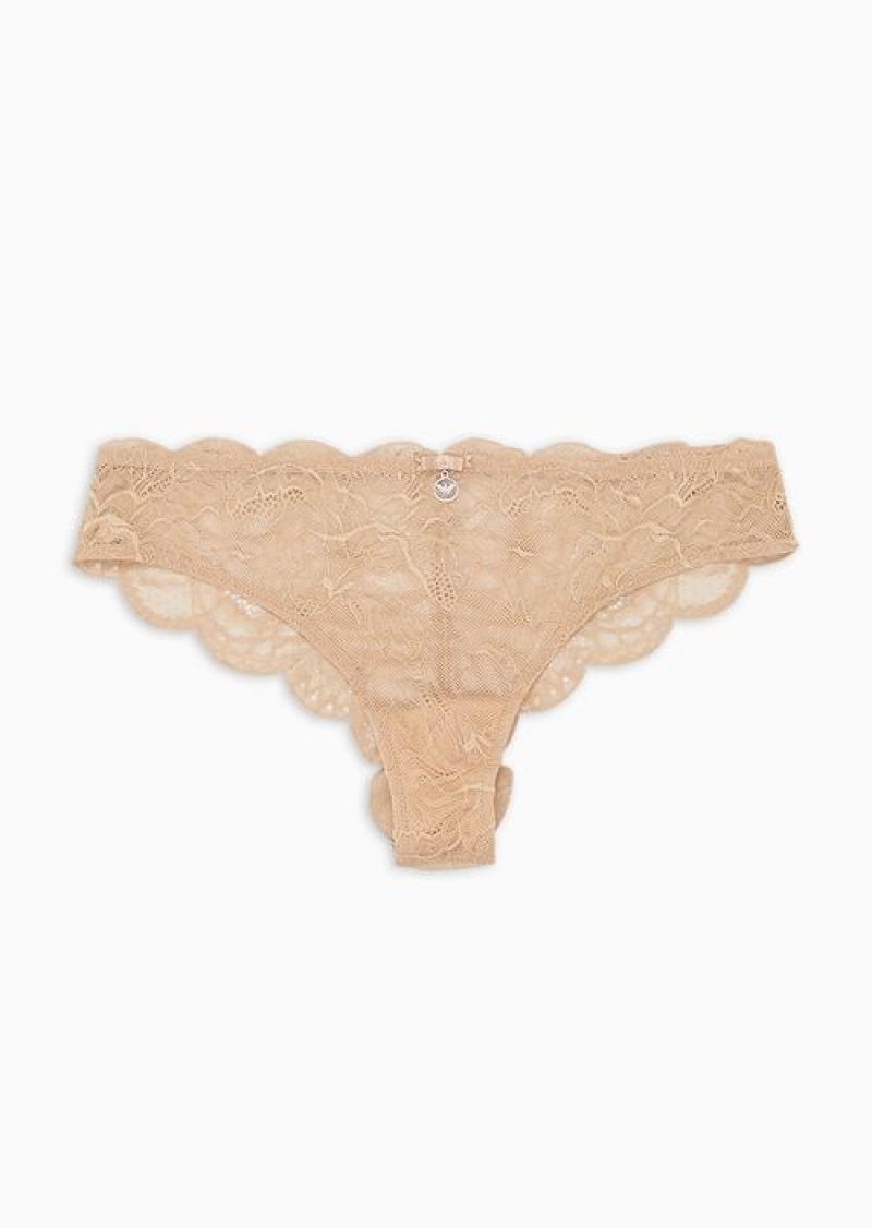 Beige Emporio Armani Virtual Lace Brazilian Briefs | EA-SN56620