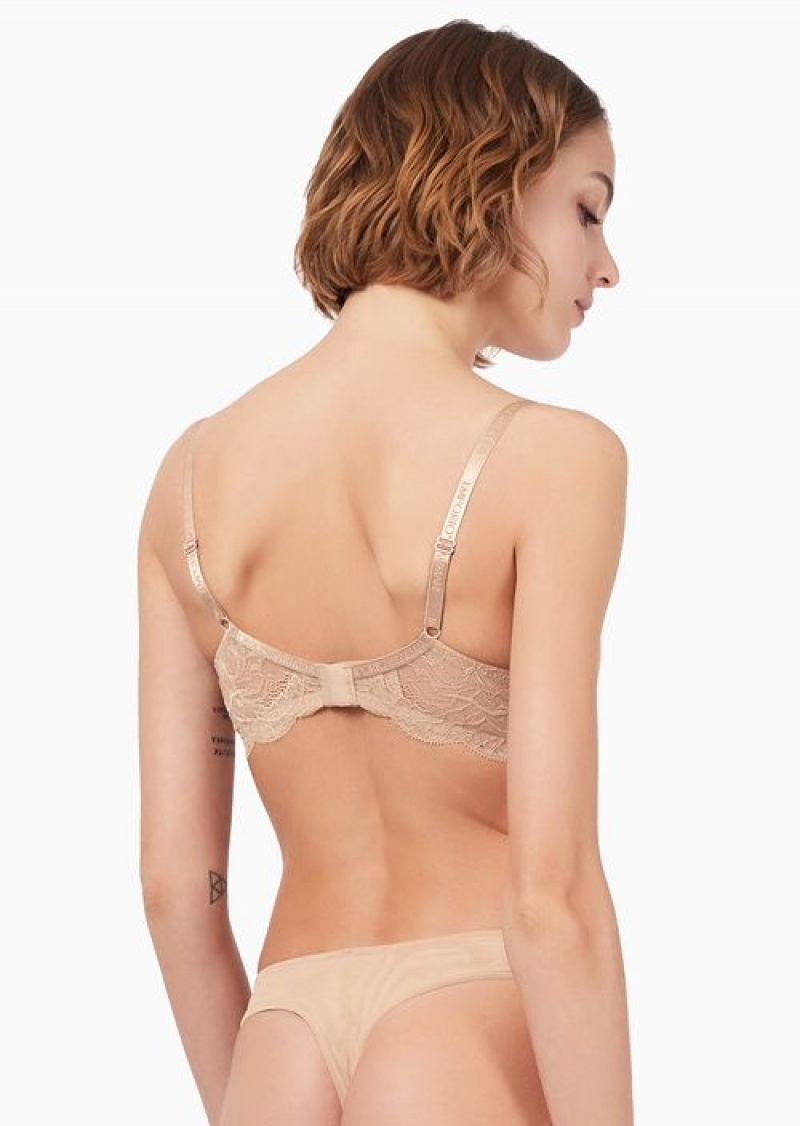 Beige Emporio Armani Virtual Lace Underwired Bra | EA-SN56639