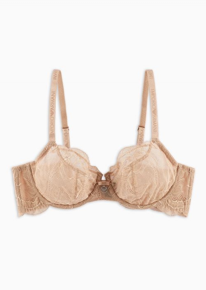 Beige Emporio Armani Virtual Lace Underwired Bra | EA-SN56639