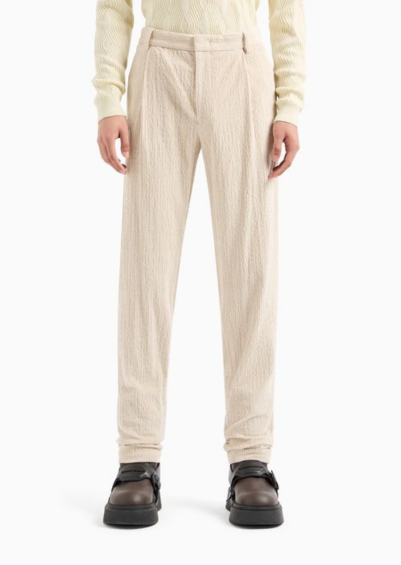 Beige Emporio Armani Washed-effect Stretch Corduroy Chinos | EA-SN58316