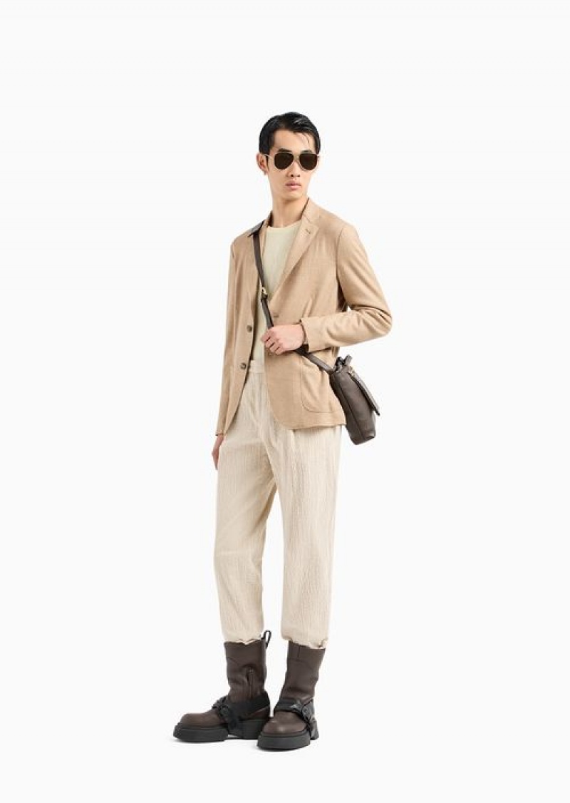 Beige Emporio Armani Washed-effect Stretch Corduroy Chinos | EA-SN58316