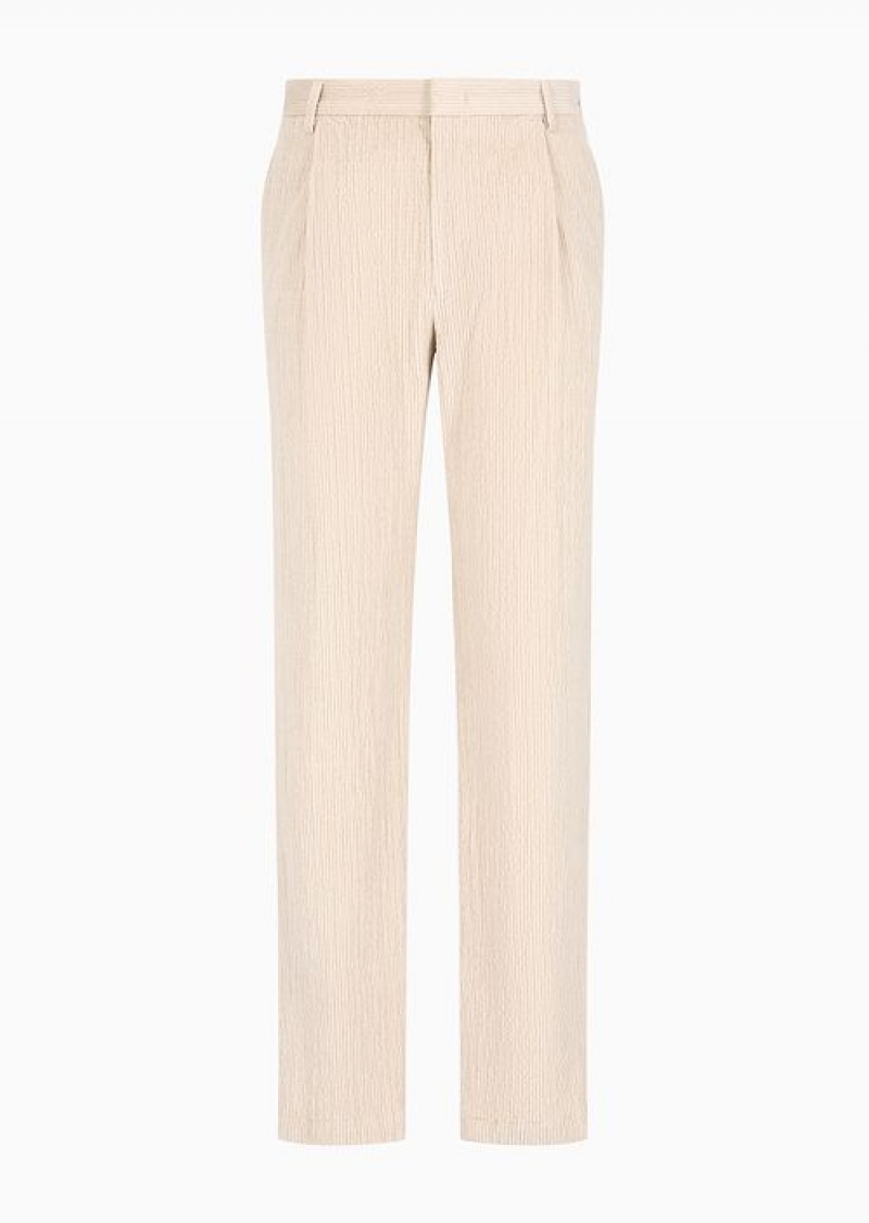 Beige Emporio Armani Washed-effect Stretch Corduroy Chinos | EA-SN58316