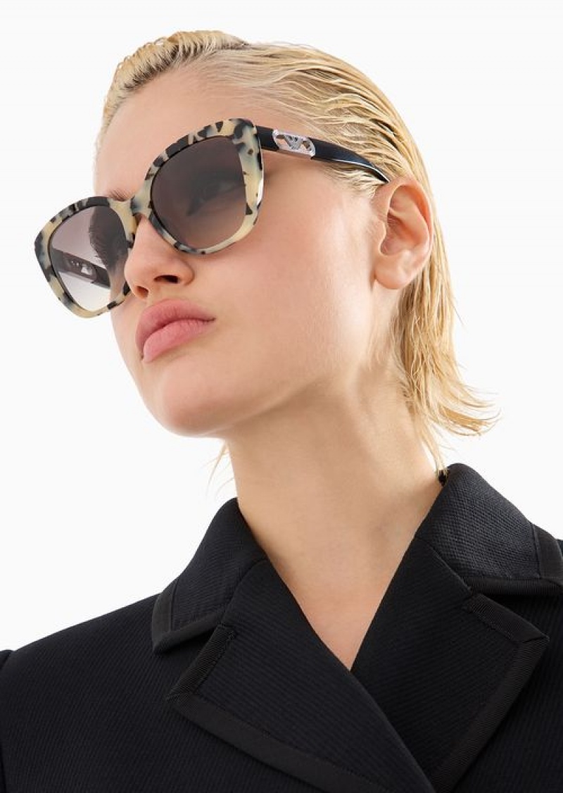 Beige Emporio Armani Women’s Butterfly-shaped Sunglasses | EA-SN57730