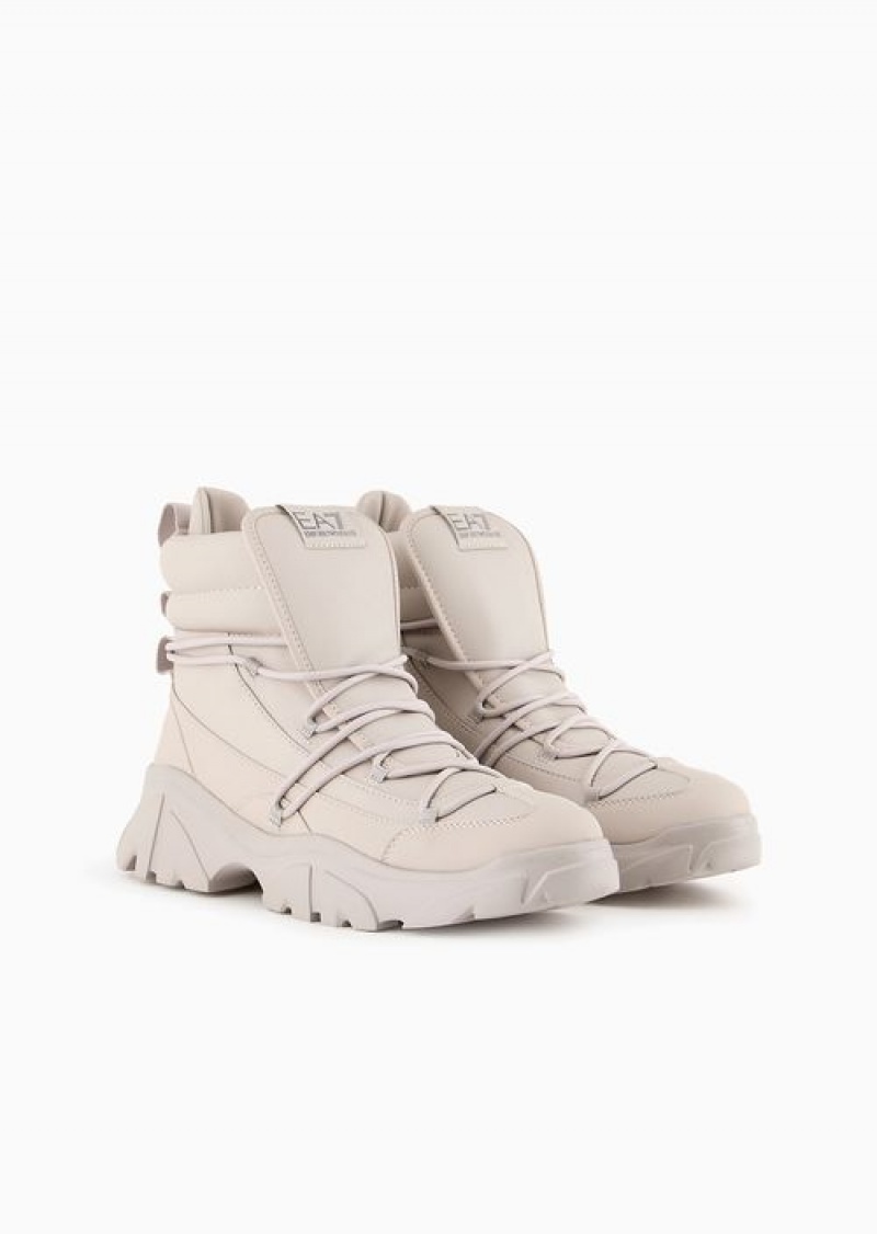 Beige Logo Emporio Armani Hiking Boots With A Chunky Sole | EA7-SN59746