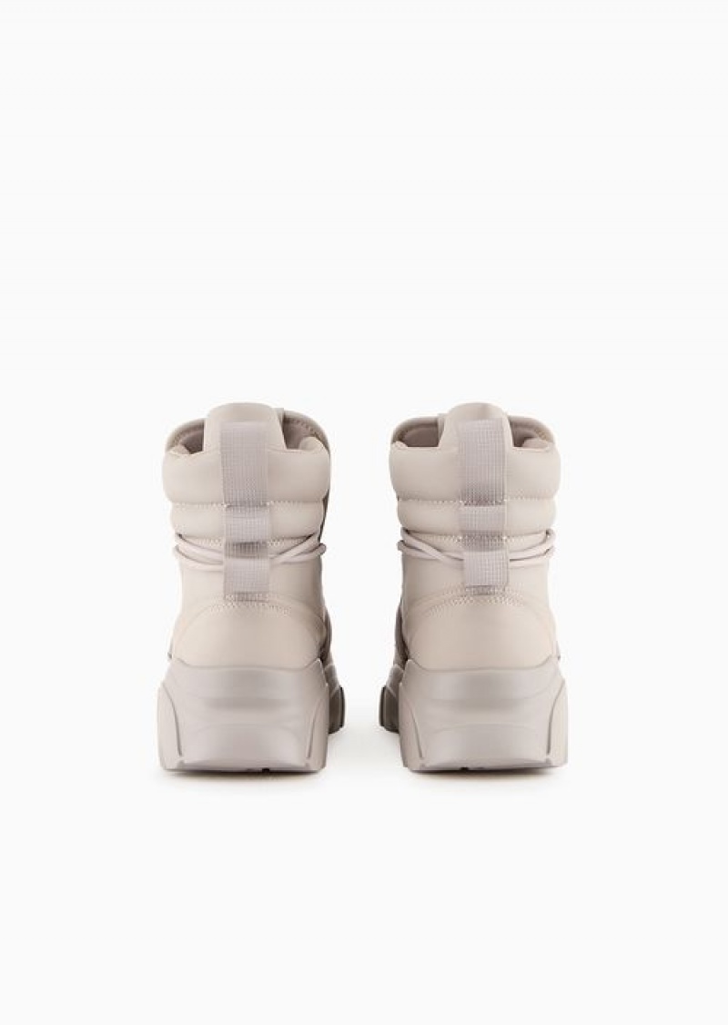 Beige Logo Emporio Armani Hiking Boots With A Chunky Sole | EA7-SN59746