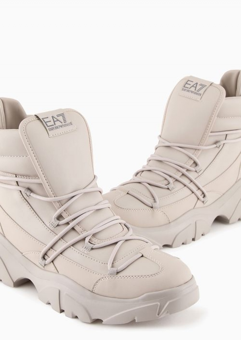 Beige Logo Emporio Armani Hiking Boots With A Chunky Sole | EA7-SN59746