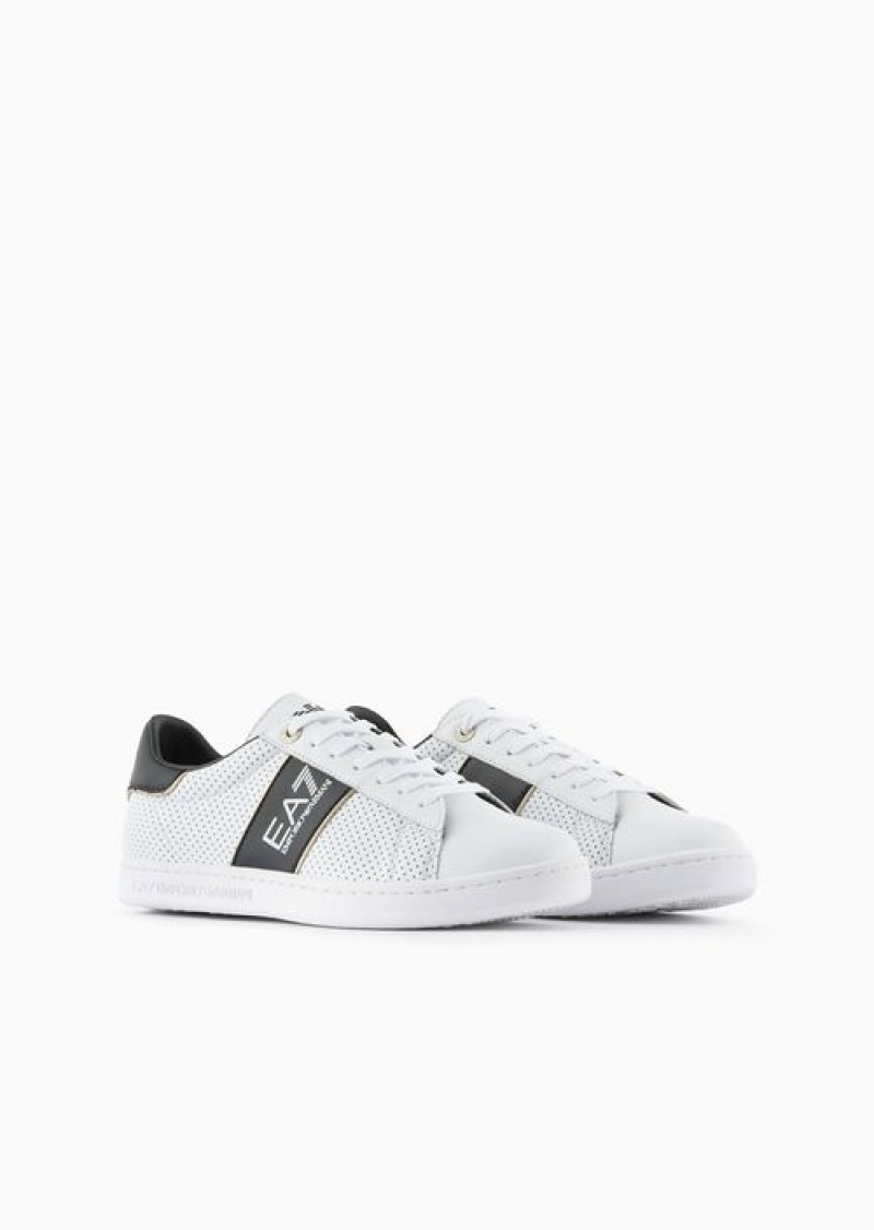 Bianco E Nero Emporio Armani Classic Performance Leather Sneakers | EA7-SN60078