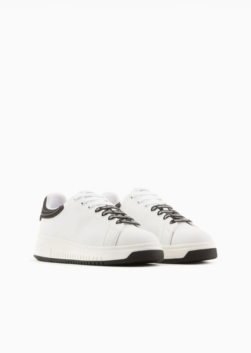 Bianco E Nero Emporio Armani Leather Sneakers With Rubber Backs | EA-SN57215