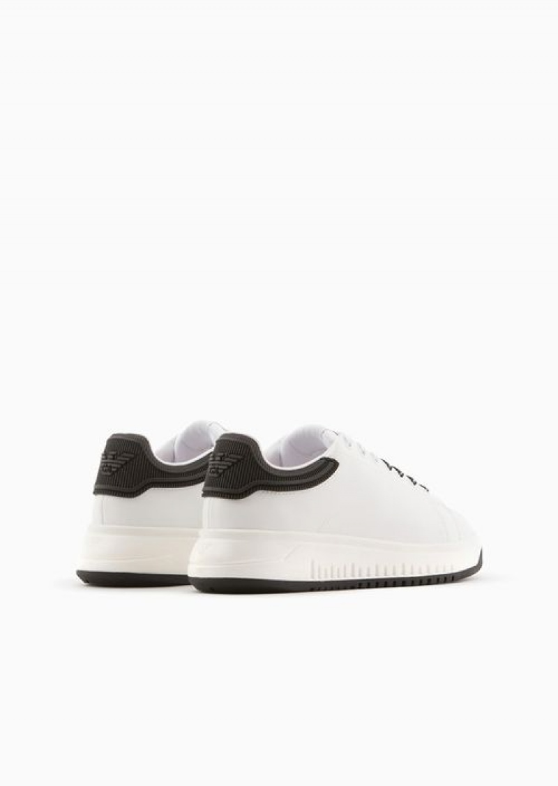 Bianco E Nero Emporio Armani Leather Sneakers With Rubber Backs | EA-SN57215