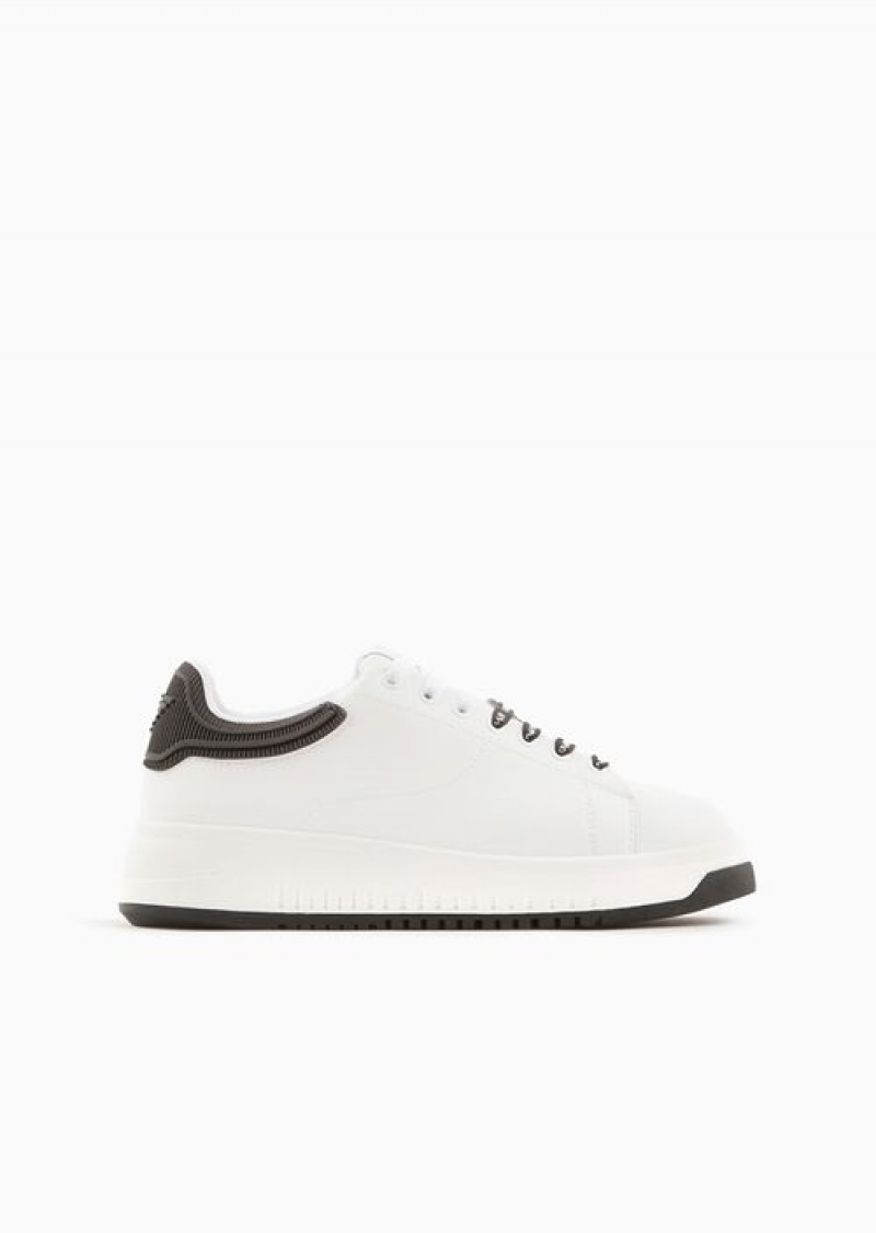 Bianco E Nero Emporio Armani Leather Sneakers With Rubber Backs | EA-SN57215