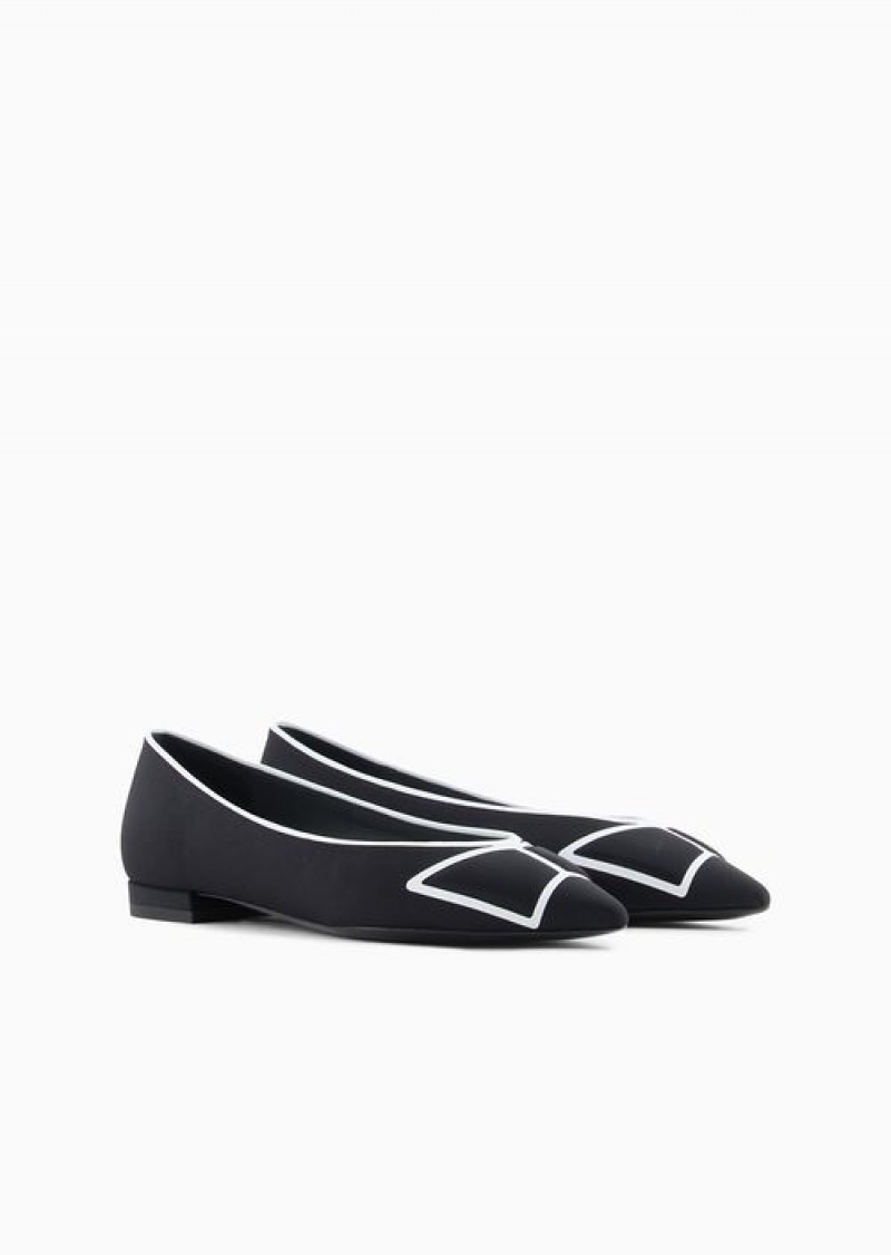 Bianco E Nero Emporio Armani Pointed-toe Ballerinas With A Trompe L'Oeil Bow | EA-SN57115