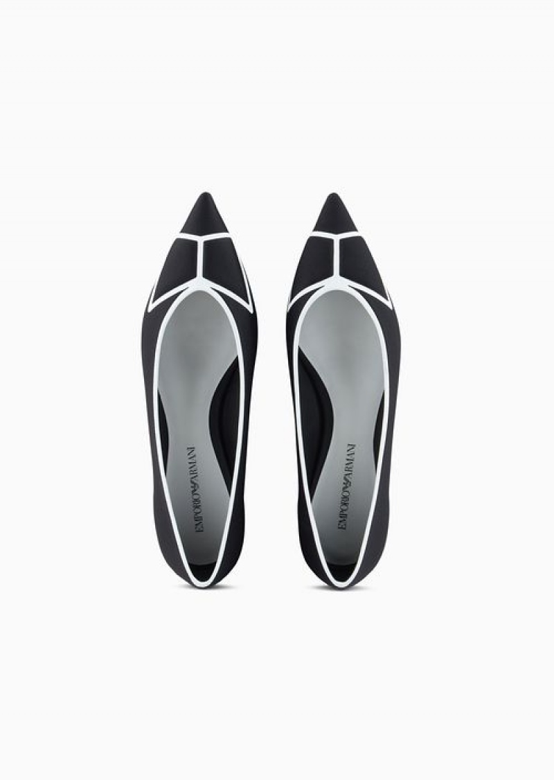 Bianco E Nero Emporio Armani Pointed-toe Ballerinas With A Trompe L'Oeil Bow | EA-SN57115