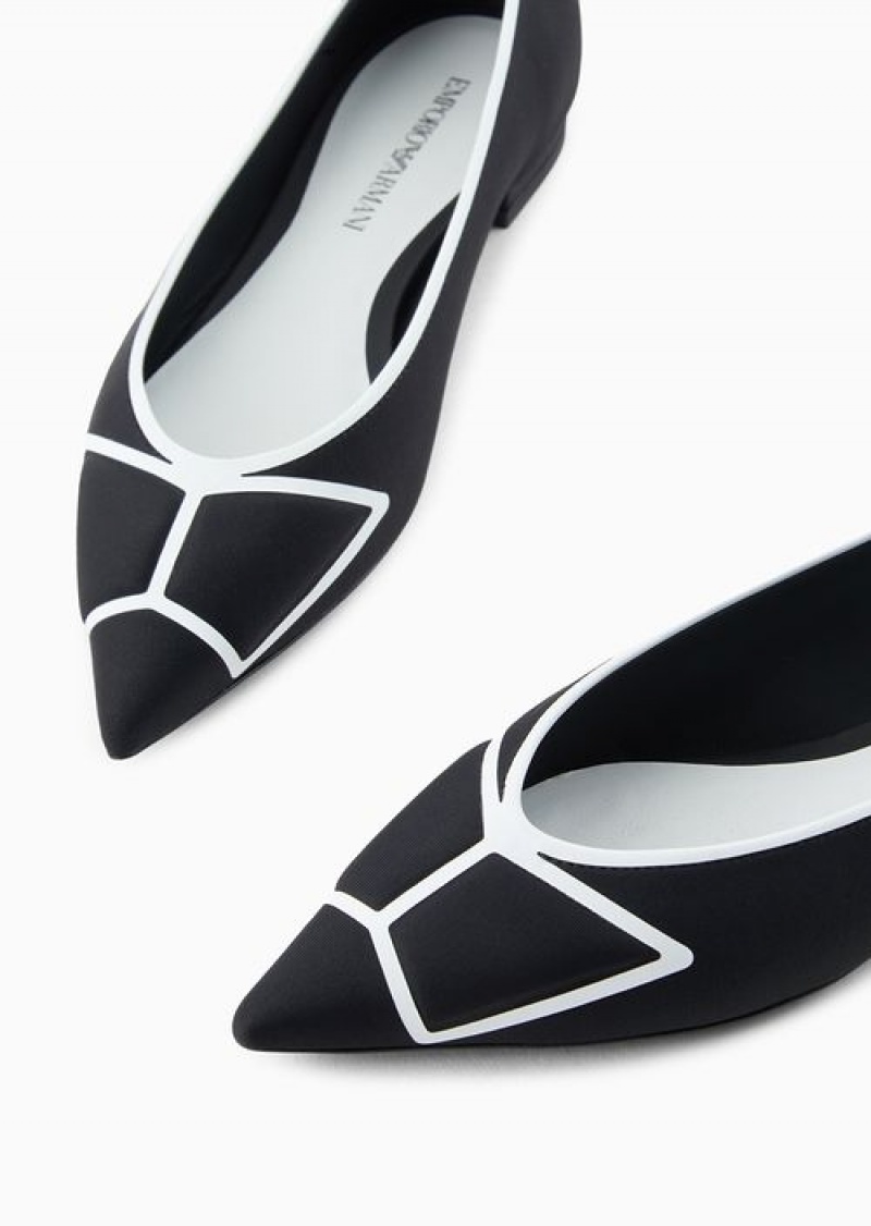 Bianco E Nero Emporio Armani Pointed-toe Ballerinas With A Trompe L'Oeil Bow | EA-SN57115