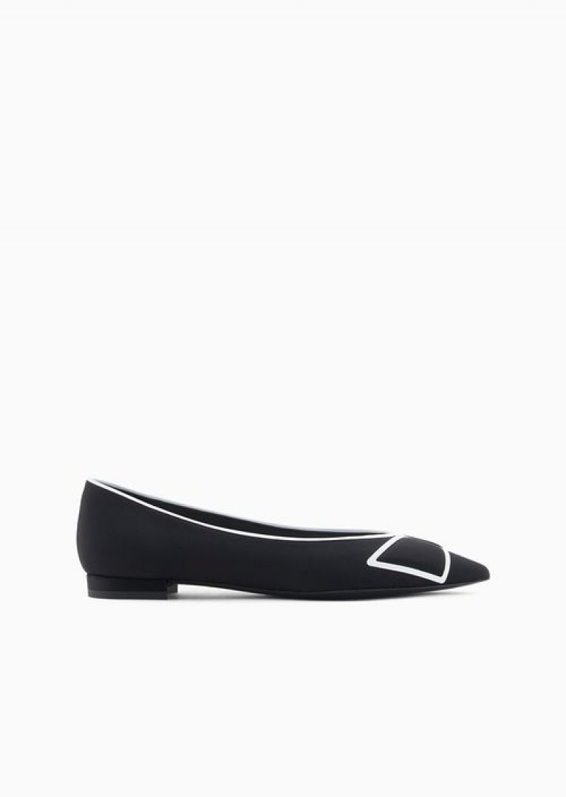 Bianco E Nero Emporio Armani Pointed-toe Ballerinas With A Trompe L'Oeil Bow | EA-SN57115