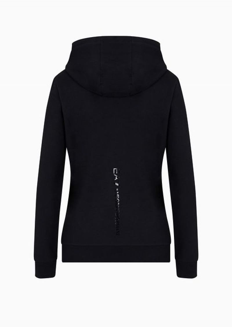 Black 1 Emporio Armani Shiny Stretch-cotton Hooded Sweatshirt | EA7-SN59582