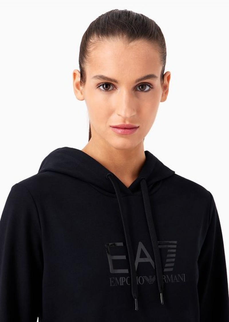 Black 1 Emporio Armani Shiny Stretch-cotton Hooded Sweatshirt | EA7-SN59582