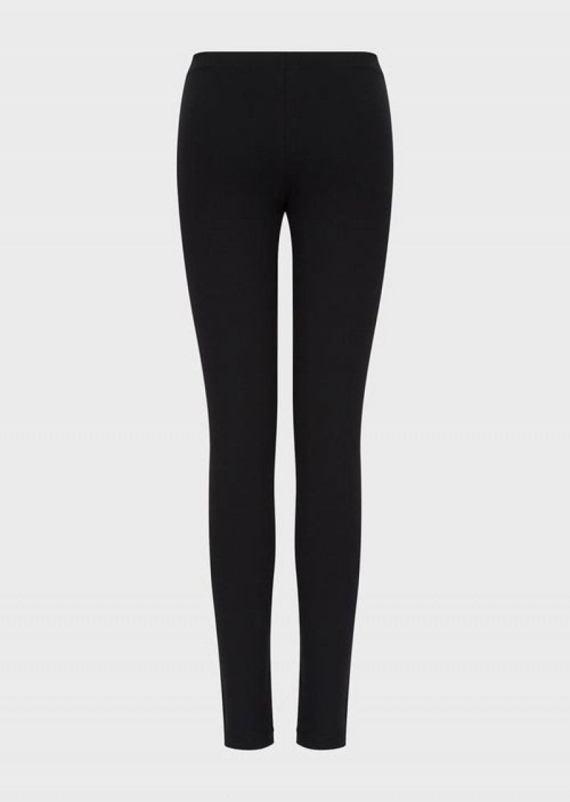 Black 3 Emporio Armani Shiny Stretch Cotton Leggings | EA7-SN59541