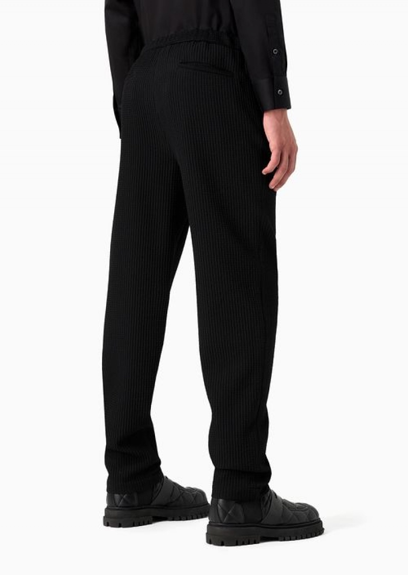 Black Emporio Armani 3d-effect Stretch Virgin Wool Chinos With An Elasticated Waist | EA-SN58319