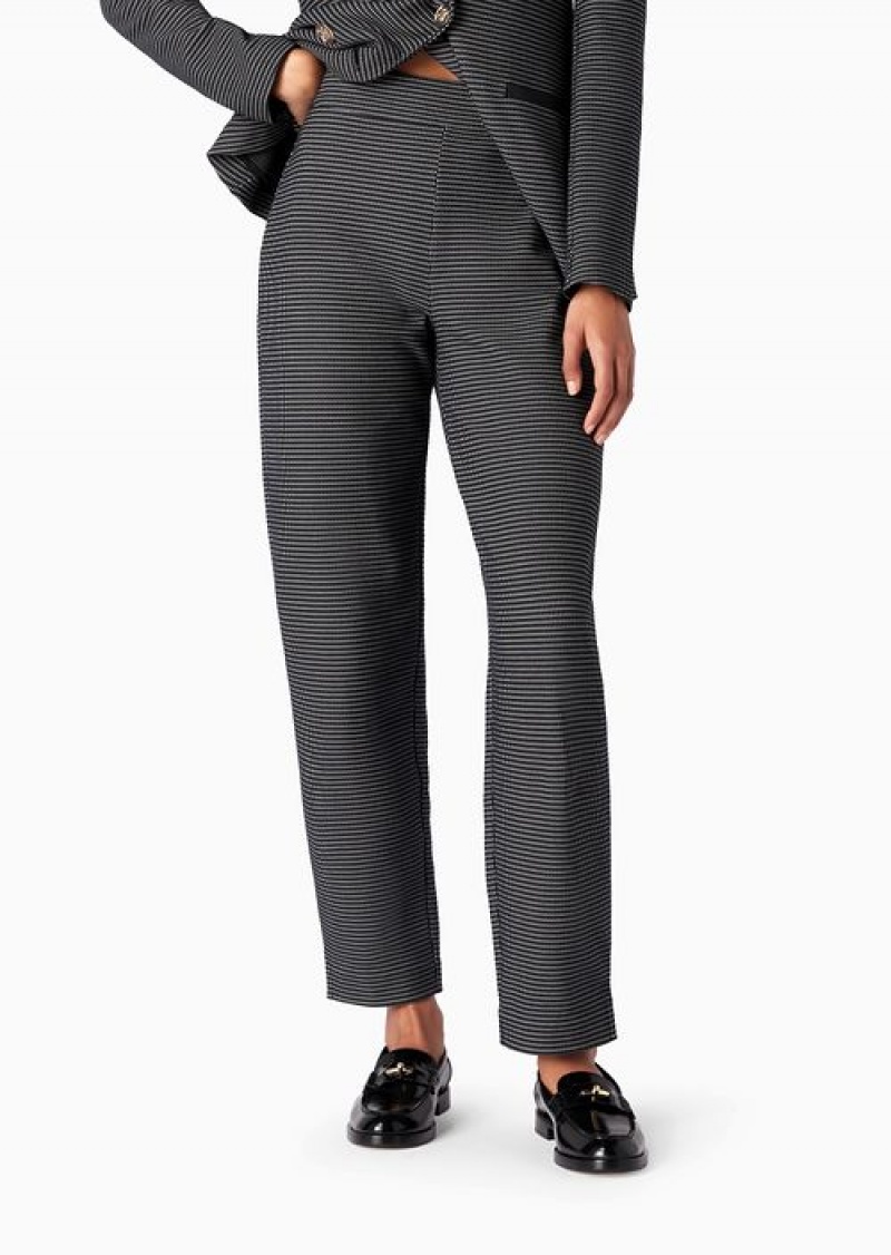 Black Emporio Armani 7/8 Trousers With Slits In Jacquard Jersey | EA-SN56827