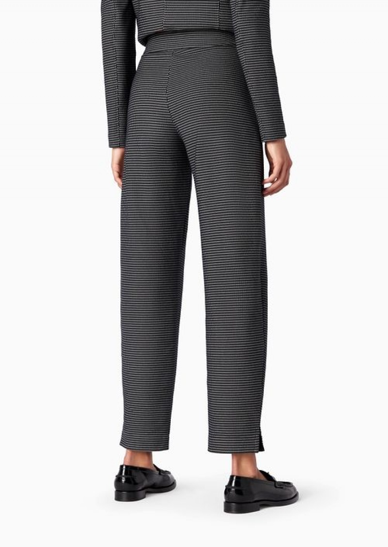 Black Emporio Armani 7/8 Trousers With Slits In Jacquard Jersey | EA-SN56827