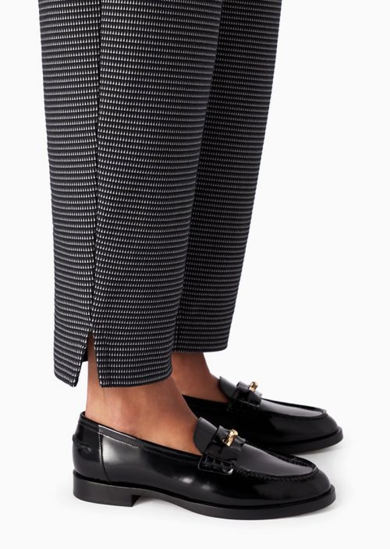 Black Emporio Armani 7/8 Trousers With Slits In Jacquard Jersey | EA-SN56827