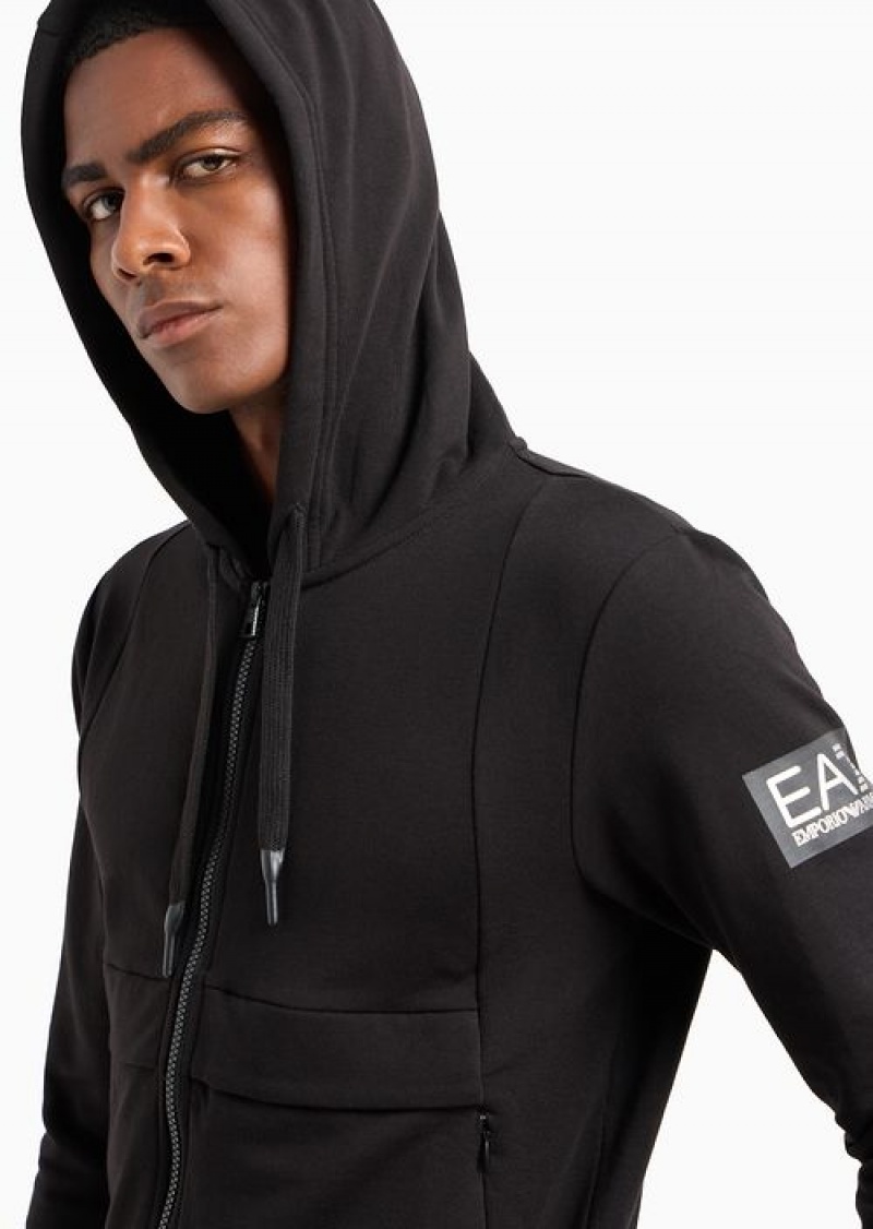 Black Emporio Armani 7 Lines Organic Cotton-blend Hooded Sweatshirt Asv | EA7-SN60004