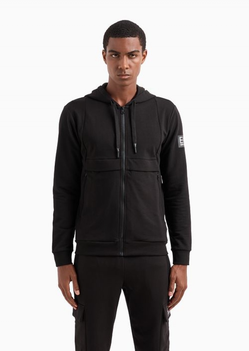 Black Emporio Armani 7 Lines Organic Cotton-blend Hooded Sweatshirt Asv | EA7-SN60004