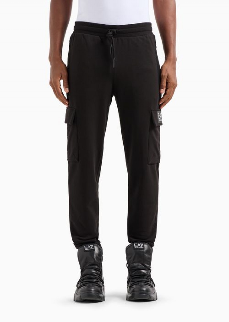 Black Emporio Armani 7 Lines Recycled Cotton-blend Cargo Trousers Asv | EA7-SN59834