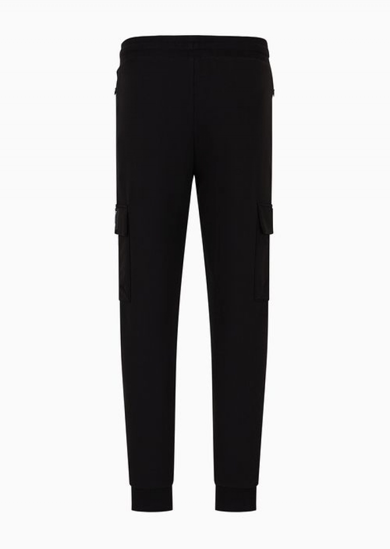 Black Emporio Armani 7 Lines Recycled Cotton-blend Cargo Trousers Asv | EA7-SN59834