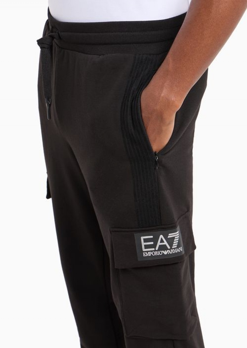 Black Emporio Armani 7 Lines Recycled Cotton-blend Cargo Trousers Asv | EA7-SN59834