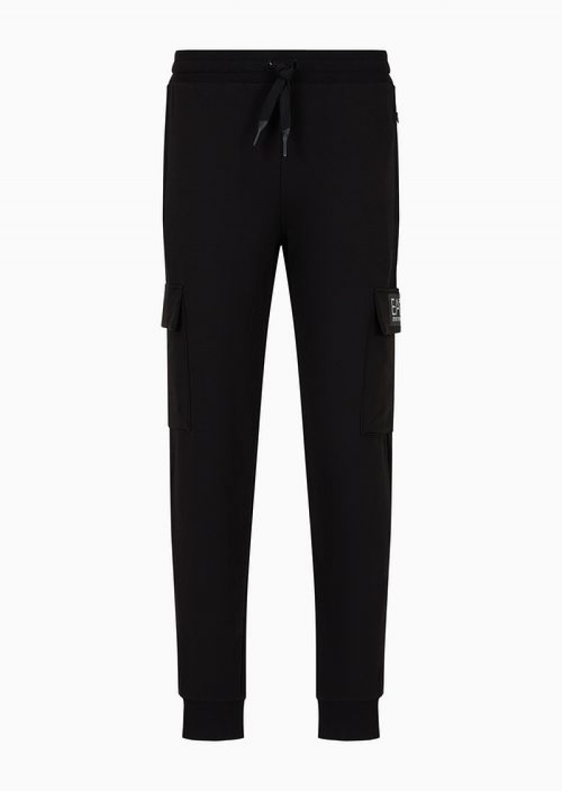 Black Emporio Armani 7 Lines Recycled Cotton-blend Cargo Trousers Asv | EA7-SN59834