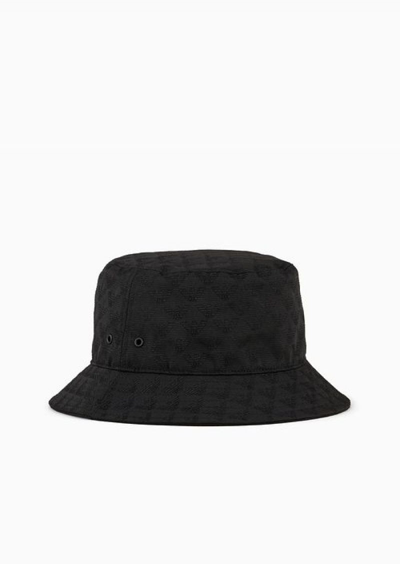 Black Emporio Armani All-over Eagle Jacquard Cloche Hat With Strap | EA-SN59194