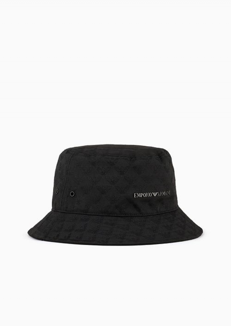 Black Emporio Armani All-over Eagle Jacquard Cloche Hat With Strap | EA-SN59194