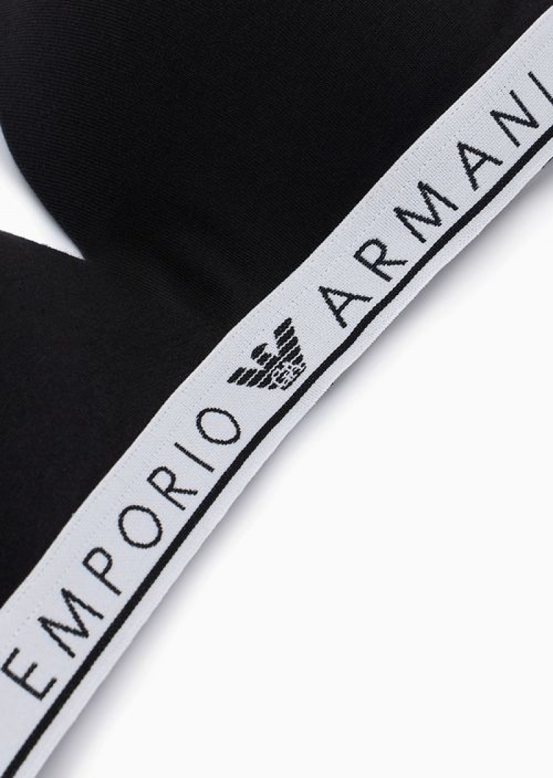 Black Emporio Armani Armani Sustainability Values Iconic Logo Band Organic Cotton Padded Triangle Bra | EA-SN56643