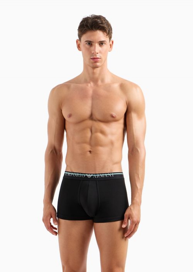 Black Emporio Armani Armani Sustainability Values Underlined Logo Organic-cotton Boxer Briefs | EA-SN58782