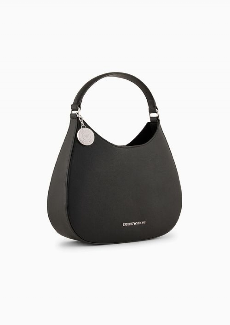 Black Emporio Armani Armani Sustainability Values Micro-grain Recycled Leather Hobo Bag | EA-SN57383