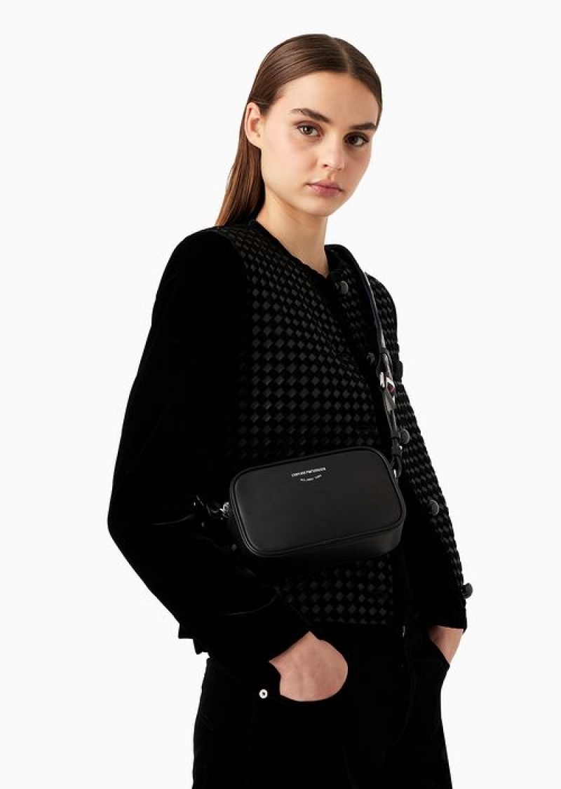 Black Emporio Armani Asv Crossbody Camera Case In Ecological Leather | EA-SN57343