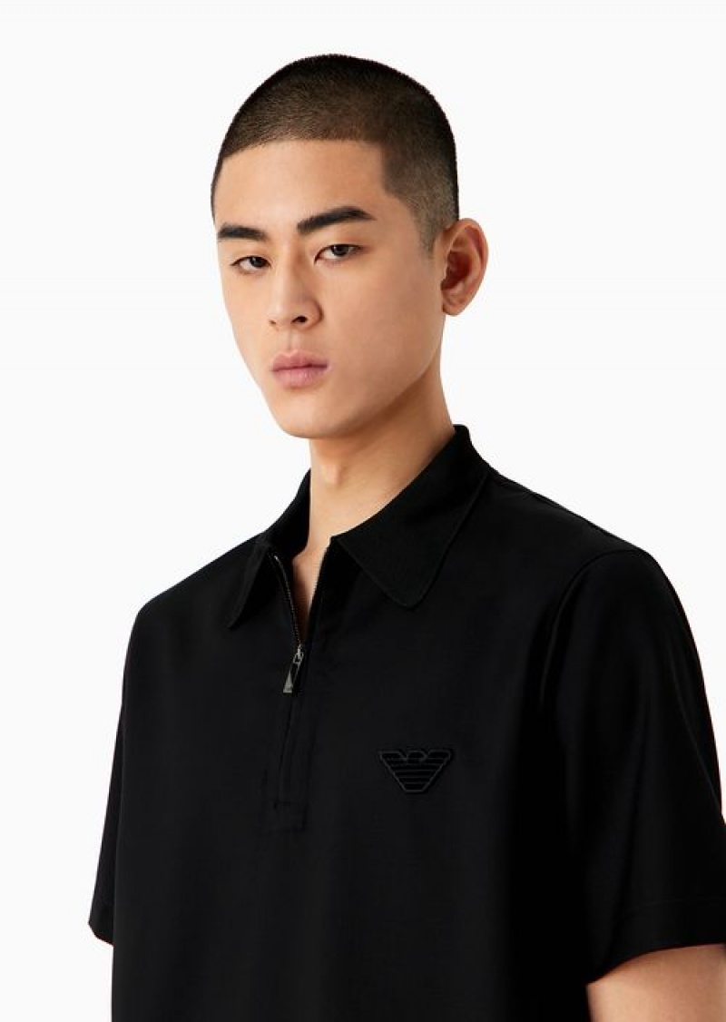 Black Emporio Armani Asv E_performance Virgin-wool Zip-up Jumper With Polo-shirt Collar | EA-SN57876