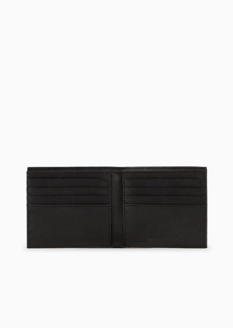 Black Emporio Armani Asv Gift Box Containing Regenerated Saffiano Leather Wallet And Card Holder With Eagle Plate | EA-SN59318