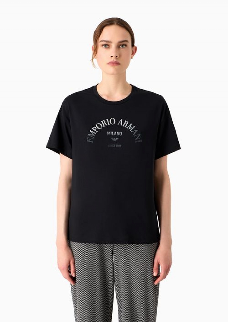 Black Emporio Armani Asv Icon Organic-jersey T-shirt With Gradient Flocked Logo Print | EA-SN57034