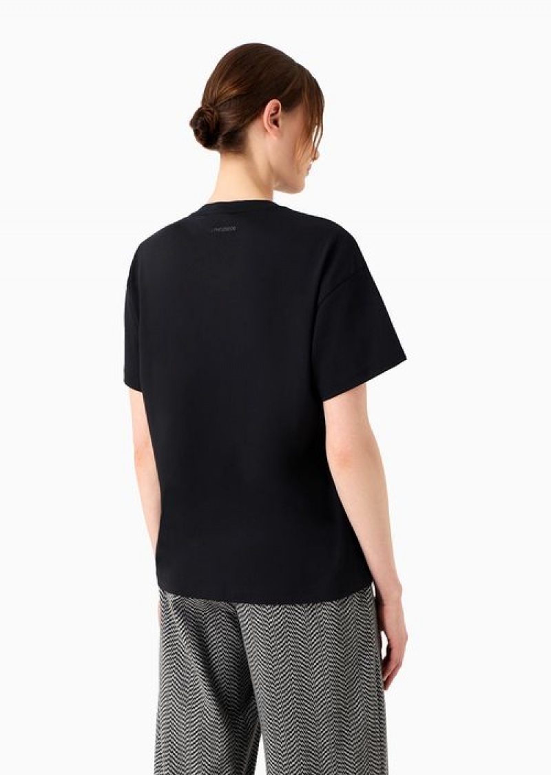 Black Emporio Armani Asv Icon Organic-jersey T-shirt With Gradient Flocked Logo Print | EA-SN57034