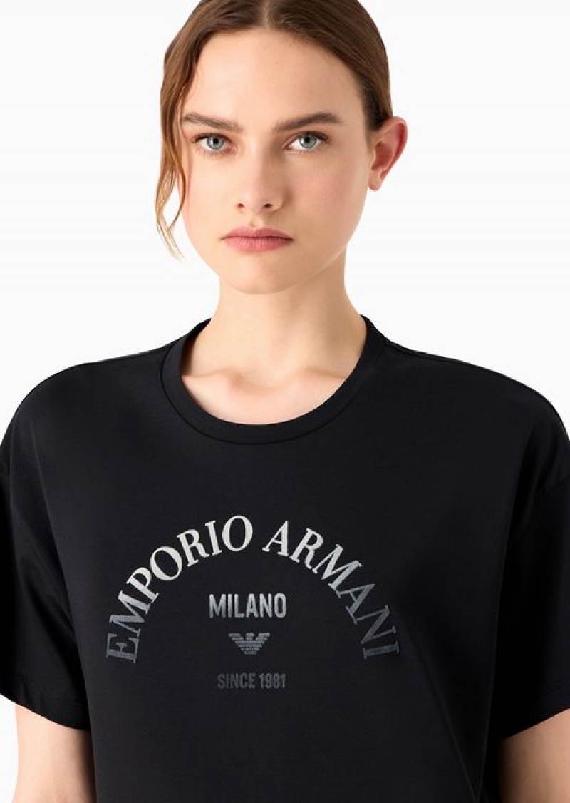 Black Emporio Armani Asv Icon Organic-jersey T-shirt With Gradient Flocked Logo Print | EA-SN57034