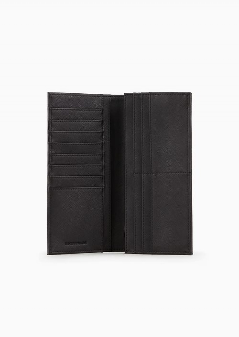 Black Emporio Armani Asv Large Currency Holder In Regenerated Saffiano Leather With Eagle Plate | EA-SN59311